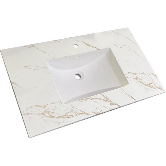 25" Solid Surface Polyurethane Resin Streamline Nano Vanity Top With Sink, Durable, Consistent Color, Easy-to-Clean, Built-in Overflow GOLDEN VEIL
