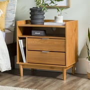 Walker Edison Mid-Century Modern 2-Drawer Wood Nightstand, Solid Caramel