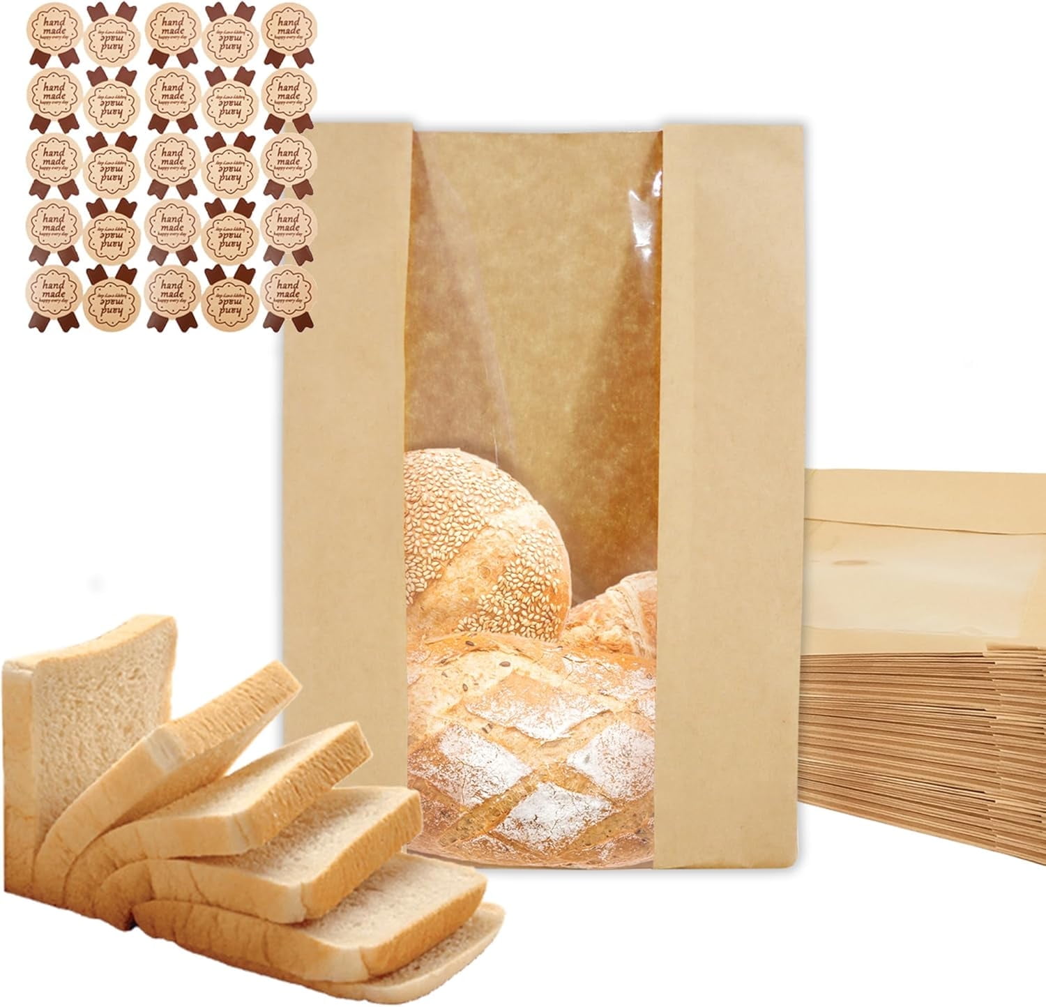 Sourdough Bread Bags With Window - 30 Pack Kraft Paper Bakery Bags For Homemade Bread