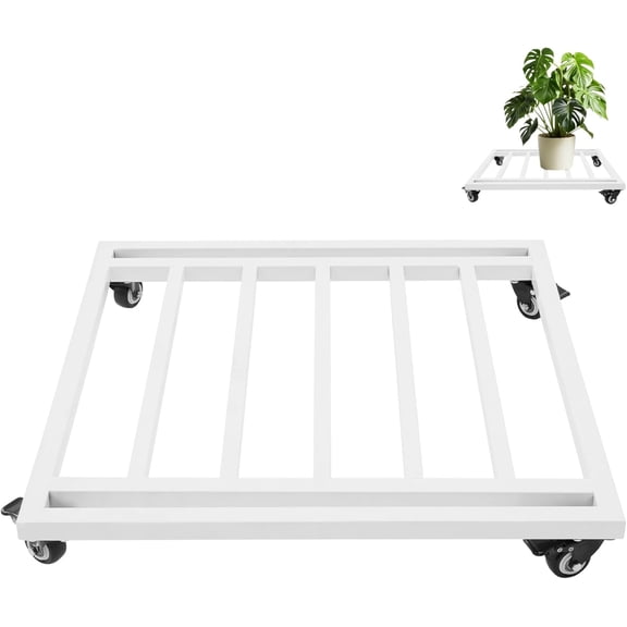 25" Square Mobile Plant Caddy with Wheels, Heavy Duty Rolling Plant Stand 440 lbs Capacity, 360 Swivel Casters with Brakes for Indoor Outdoor Potted Plants, White