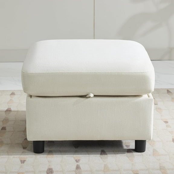25" Square Storage Ottoman for Modular Couch, Convertible Footrest with Hidden Compartment, Chenille Upholstered Coffee Table & Extra Living Room Seating,Beige