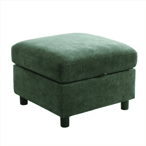 25" Square Storage Ottoman for Modular Couch, Convertible Footrest with Hidden Compartment, Chenille Upholstered Coffee Table & Extra Living Room Seating, Dark Green