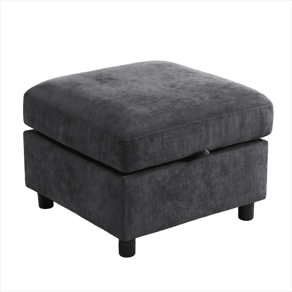 25" Square Storage Ottoman for Modular Couch, Convertible Footrest with Hidden Compartment, Chenille Upholstered Coffee Table & Extra Living Room Seating, Dark Grey