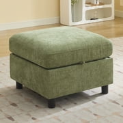 25 Square Storage Ottoman for Modular Couch, Convertible Footrest with Hidden Compartment, Chenille Upholstered Coffee Table & Extra Living Room Seating,Green