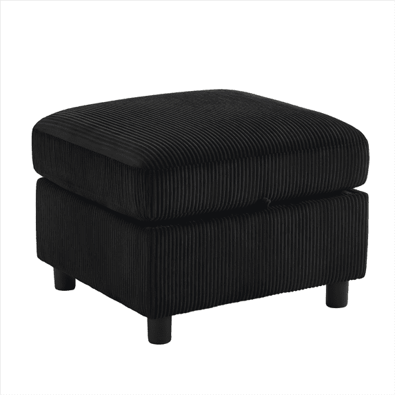 25" Square Storage Ottoman for Modular Couch, Convertible Footrest with Hidden Compartment, Corduroy Upholstered Coffee Table & Extra Living Room Seating,Black
