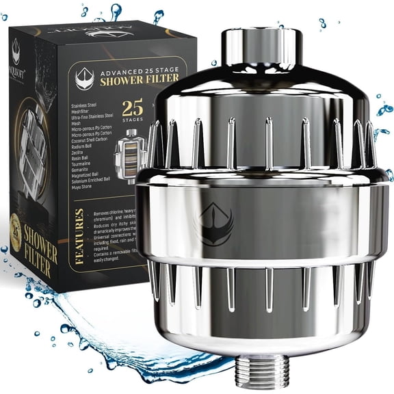 25-Stage Water Filter for Shower - 99.9% Chlorine, Heavy Metals and Hard Water Impurities | Improves , Reduces & Dandruff | Universal Fit Shower Filter
