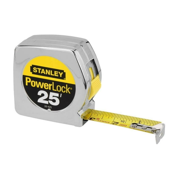 Stanley PowerLock Tape Measure - Chrome, Spring Return Pocket - 1 Piece, 25 ft