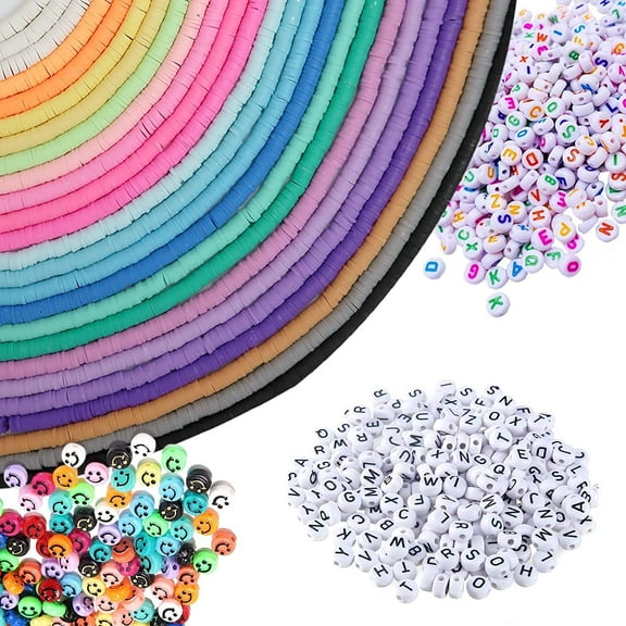 25 Strands 8300pc Clay Beads for Bracelets Making 25 Strings Including 100 Smiley Face Beads 200 Alphabet Bracelet Beads 6mm Flat Beads