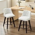 thumbnail image 1 of 25" Swivel Bar Stools Of 2 - Modern Solid Wood Frame With Linen Upholstery & Button Back. Quiet 360° Swivel, Adjustable Leveling Feet. Comfortable For Kitchen Island, Breakfast Bar. White Counter, 1 of 7