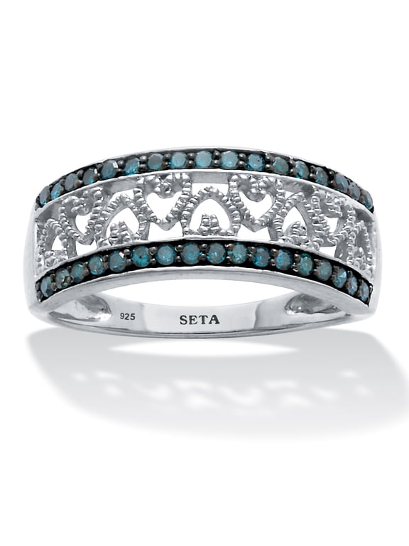 .25 TCW Blue Diamond Sterling Silver Interchanging Heart Ring