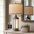 thumbnail image 1 of 25'' Table Lamp for Living Room Bedroom Farmhouse Metal Lamps with 2 USB Ports, Built-in Frosted Glass Night Light Vintage Industrial Nightstand Bedside End Lamp, 2 Bulbs Included, Bronze, 1 of 9