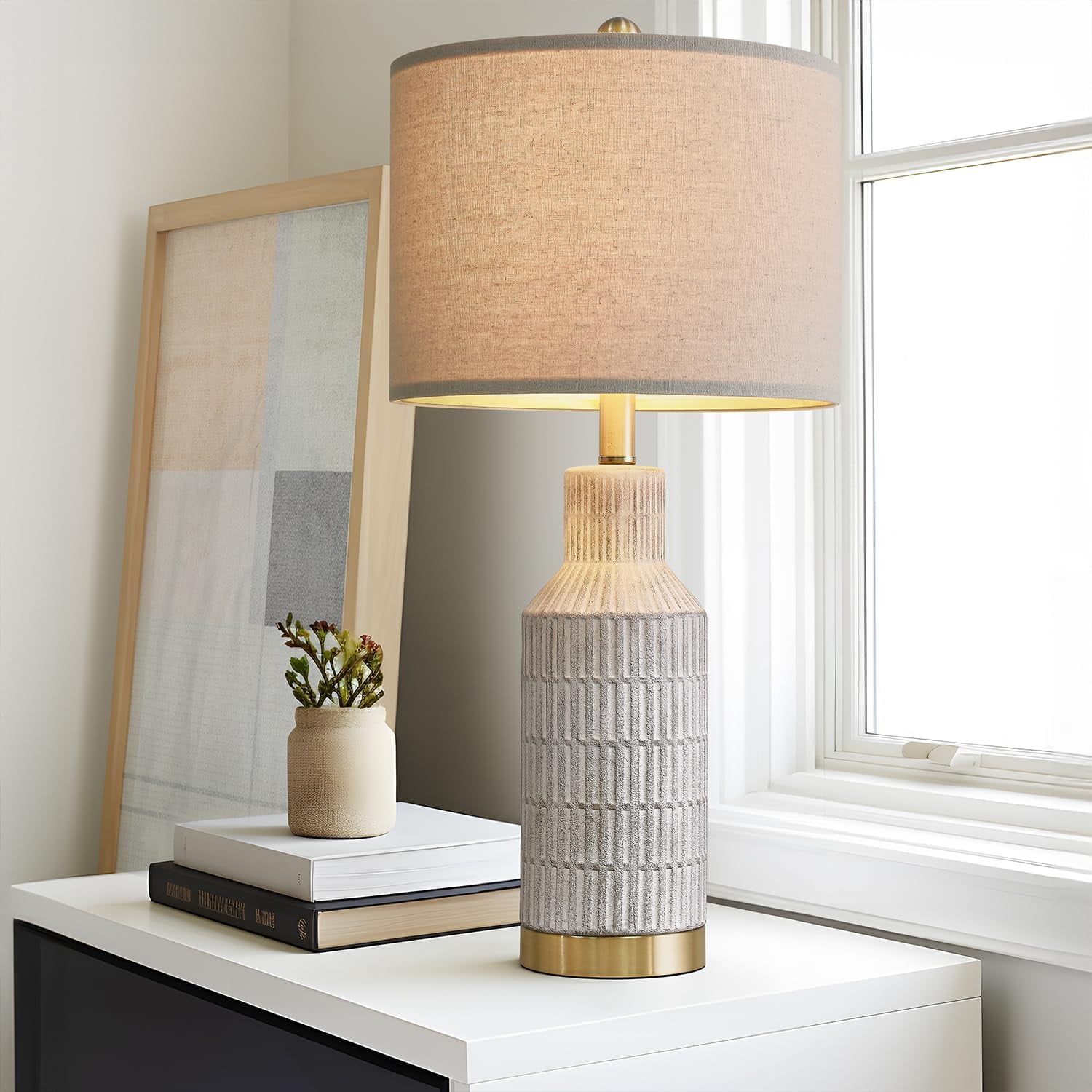 25" Table Lamps - Bedside Lamps Set of 2 - Modern Living Room Lamps - Blue Ceramic Lamps for ...