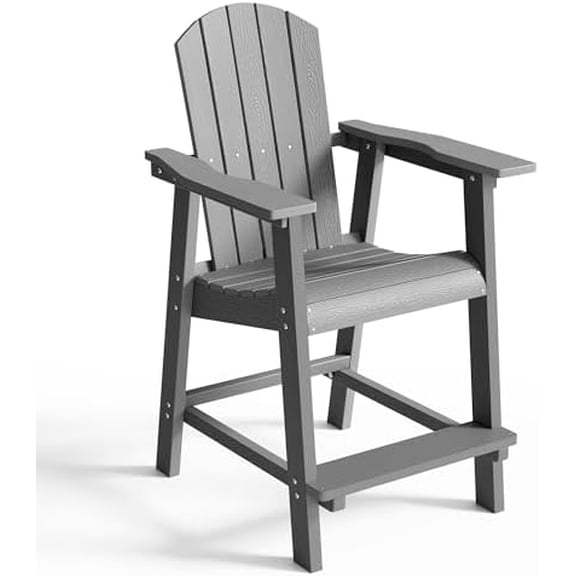 25" Tall Adirondack Chair, HIPS Bar Stools Outdoor Seating High Back Outdoor Chairs Lifeguard Chair, Ideal for Deck, Pool, Patio, Porch, Balcony, Gray$$Garden & Patio