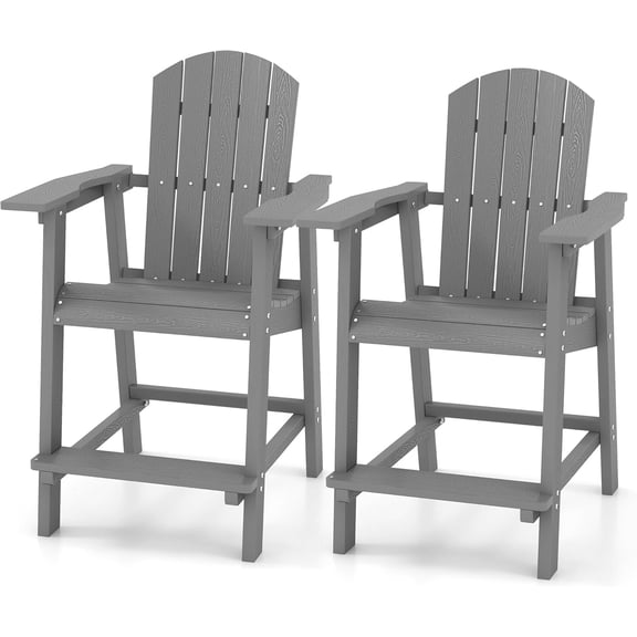 Tall Adirondack Chair Set of 2, Poly Bar Height Balcony Seating, HIPS High Back Outdoor Chairs, Bar Stools Lifeguard Chair for Balcony Deck Pool Patio, Grey
