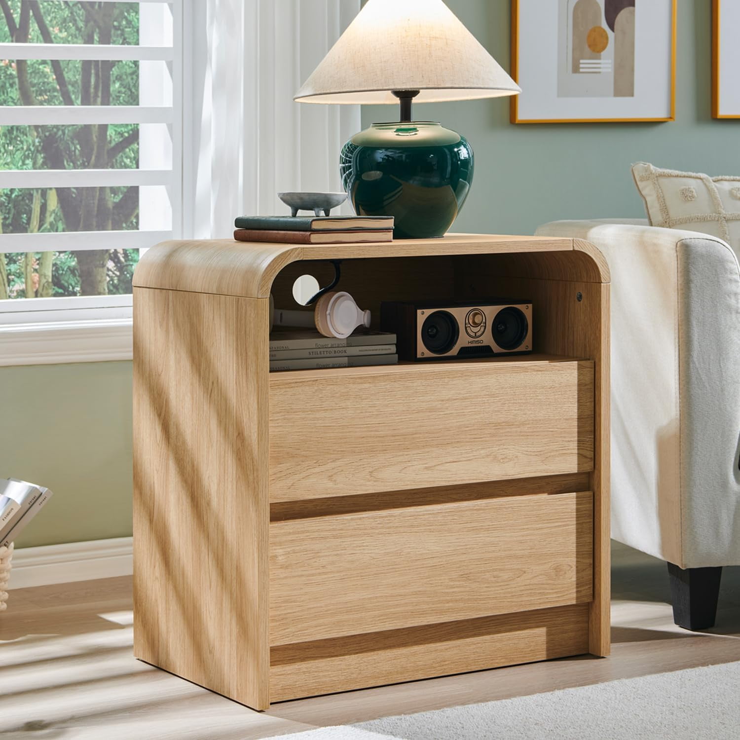 25" Tall Modern Nightstand with Charging Station, 23.6'' Wide Wood ...