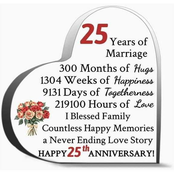 25 Th Wedding Anniversary Decor Present For Couple Heart Shaped Acrylic Sign Desk Decor 25 Th Annivers Thank You Gifts For Women Men, Decoration Heart Shape Acrylic Sign Gift