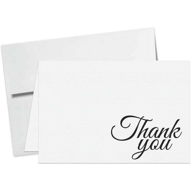 25Thank You Greeting Cards and Envelopes - Foldover 5x7 or 4.5 x 6 Cards  on Crisp White Heavy Linen Cardstock and Envelopes (4.5 x 6) 