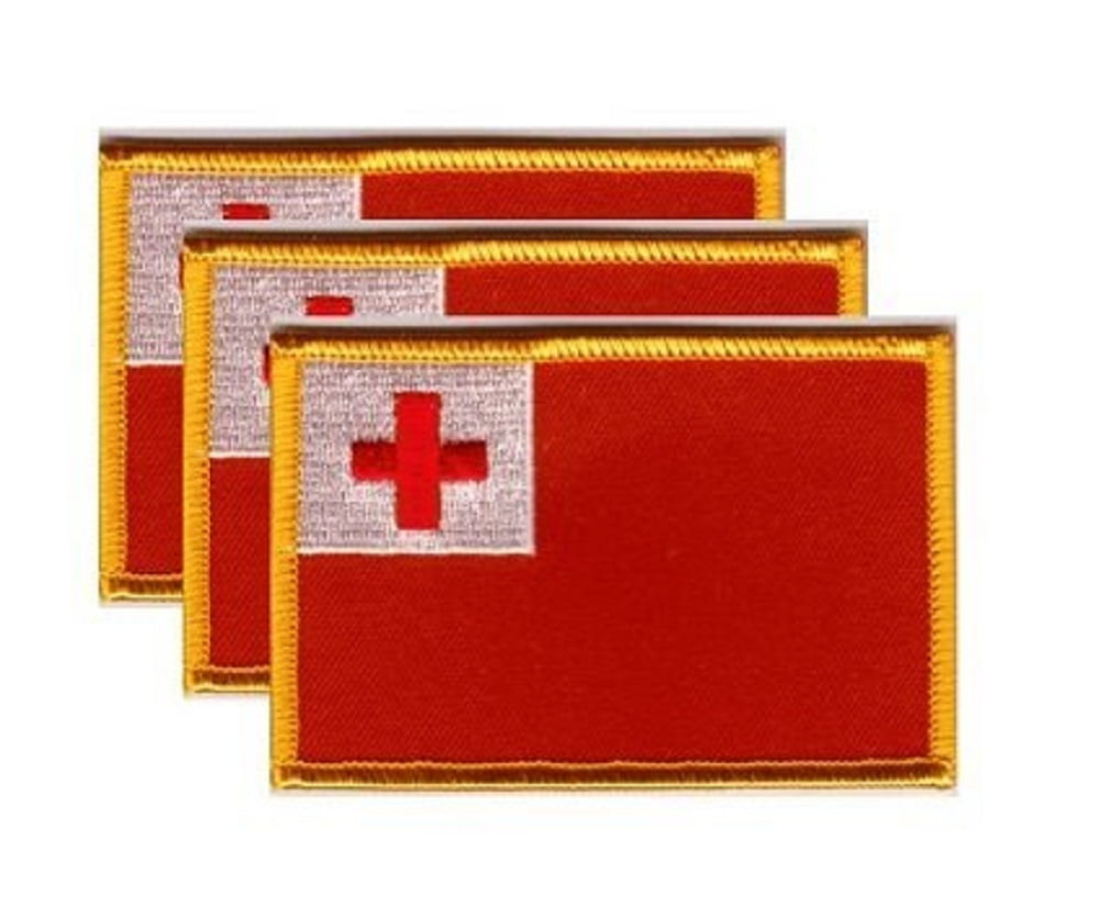 25 Tonga Flag Patches, Embroidered Iron On or Sew On, Measures 3.50" x 2.25"