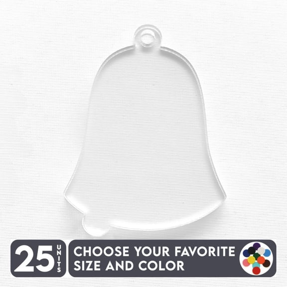 25 Units Acrylic Christmas Ornaments Bell 1/8" Thick – Clear or Solid Color – (Size 3") Made in USA