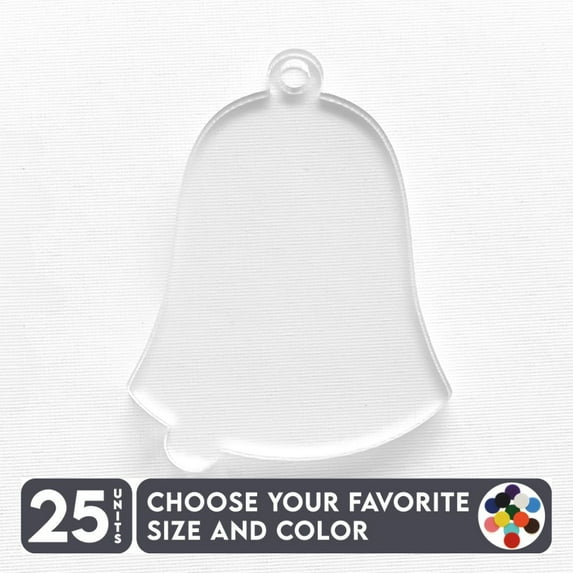25 Units Acrylic Christmas Ornaments Bell 1/8" Thick - Clear or Solid Color - (Size 4") Made in USA