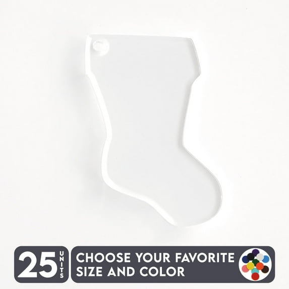 25 Units Acrylic Christmas Ornaments Boot 1/8" Thick – Clear or Solid Color – (Size 3.5") Made in USA
