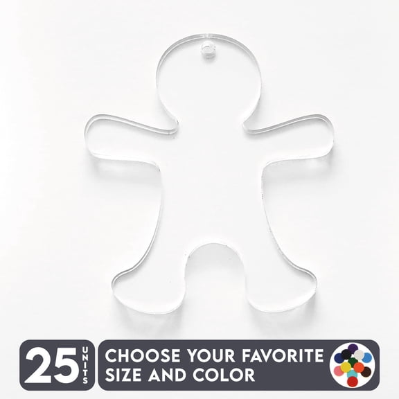 25 Units Acrylic Christmas Ornaments Ginger Man 1/8" Thick - Clear or Solid Color - (Size 5") Made in USA