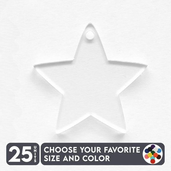 25 Units Acrylic Christmas Ornaments Star Soto 1/8" Thick – Clear or Solid Color – (Size 2.5") Made in USA