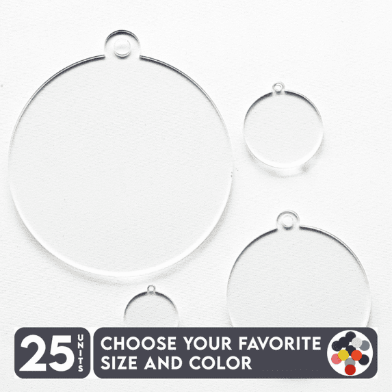 25 Units Acrylic Circle Blanks With Outer Hole 1/8" Thick – Clear or Solid Color – (Size 2.5") Made in USA