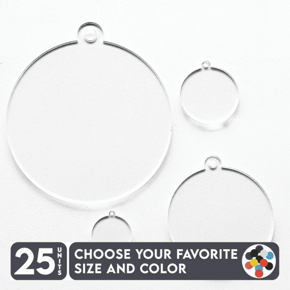 25 Units Acrylic Circle Blanks With Outer Hole 1/8" Thick – Clear or Solid Color – (Size 3") Made in USA