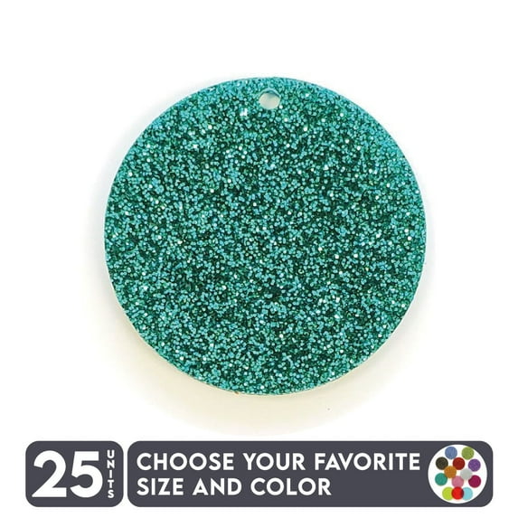 25 Units Acrylic Circle Blanks with Hole 1/8" Thick – Glitter Colors – (Size 2") Made in USA