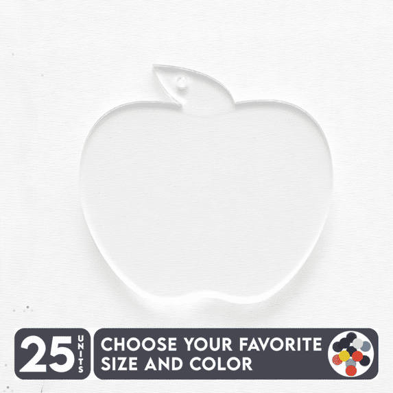 25 Units Acrylic Keychains Apple 1/8" Thick – Clear or Solid Color – (Size 2.5") Made in USA