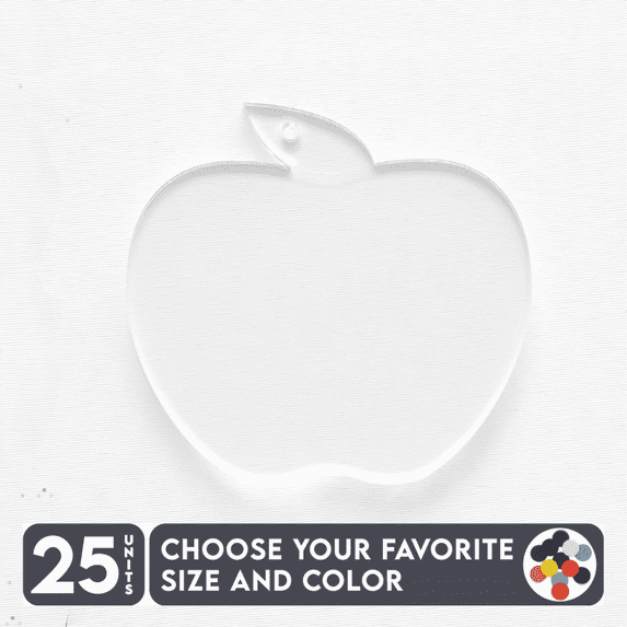 25 Units Acrylic Keychains Apple 1/8" Thick – Clear or Solid Color – (Size 2.5") Made in USA