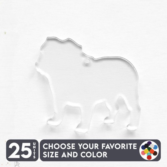 25 Units Acrylic Keychains Bulldog 1/8" Thick – Clear or Solid Color – (Size 3") Made in USA