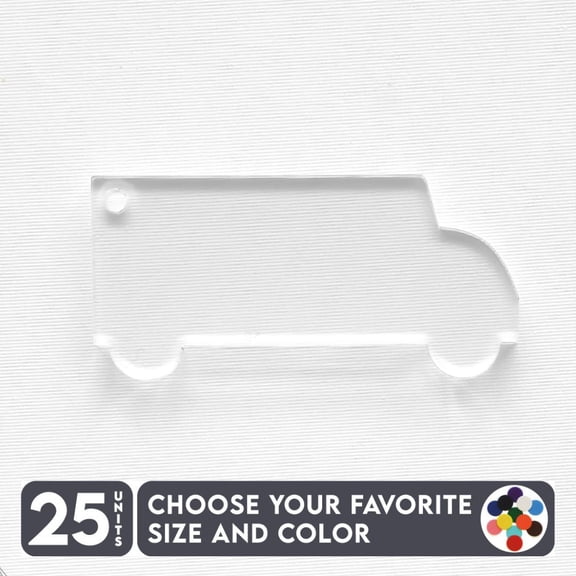 25 Units Acrylic Keychains Bus School 1/8" Thick – Clear or Solid Color – (Size 2.5") Made in USA