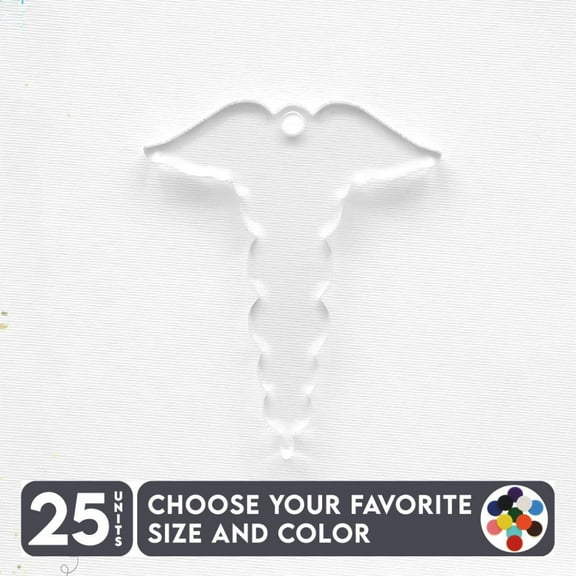 25 Units Acrylic Keychains Caduceus Symbol 1/8" Thick – Clear or Solid Color – (Size 2.5") Made in USA