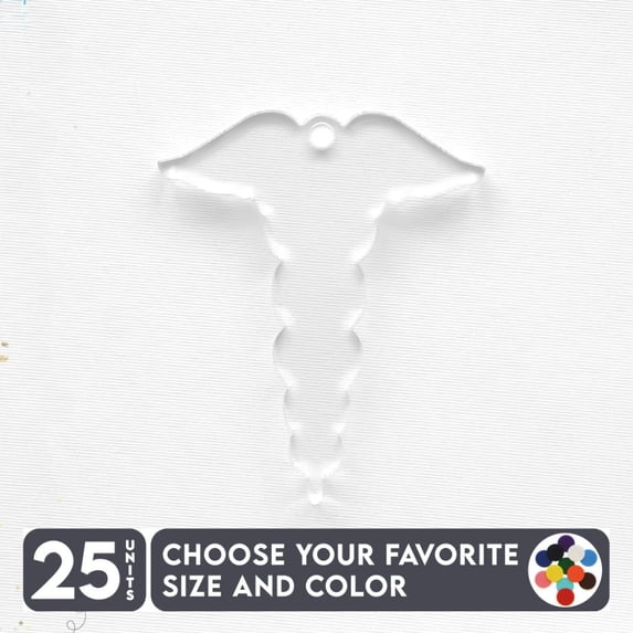 25 Units Acrylic Keychains Caduceus Symbol 1/8" Thick – Clear or Solid Color – (Size 3") Made in USA