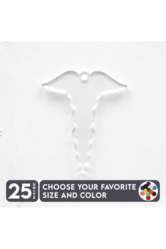 25 Units Acrylic Keychains Caduceus Symbol 1/8" Thick – Clear or Solid Color – (Size 3") Made in USA