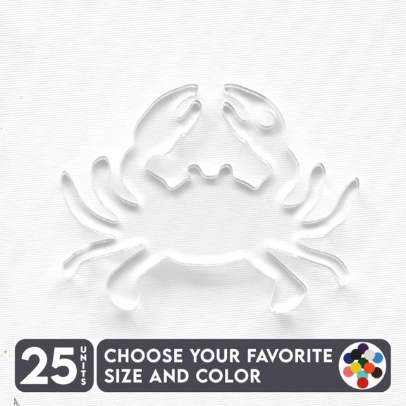 25 Units Acrylic Keychains Crab 1/8" Thick – Clear or Solid Color – (Size 2") Made in USA