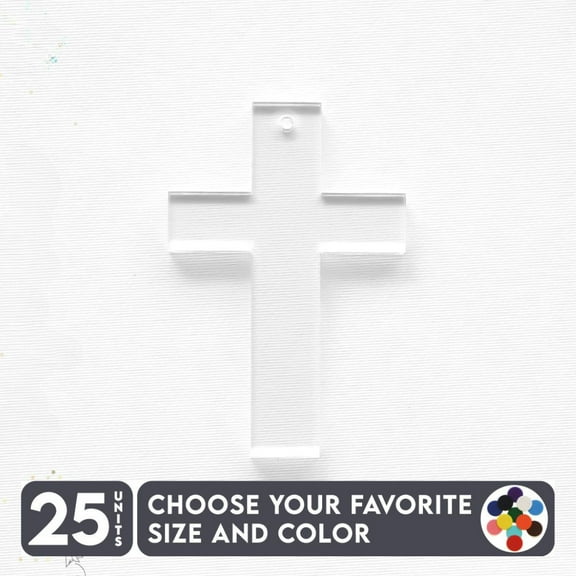 25 Units Acrylic Keychains Cross 1/8" Thick – Clear or Solid Color – (Size 3") Made in USA