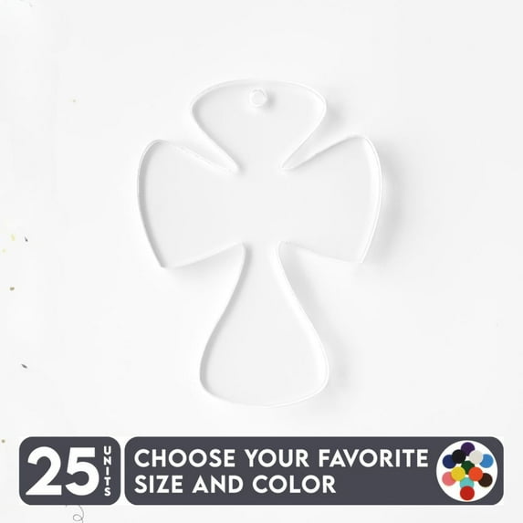 25 Units Acrylic Keychains Cross Rounded 1/8" Thick – Clear or Solid Color – (Size 2.5") Made in USA