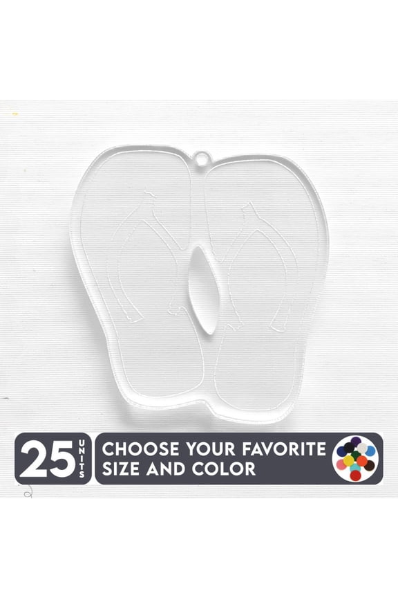 25 Units Acrylic Keychains Flip Flop Pair 1/8" Thick – Clear or Solid Color – (Size 2.5") Made in USA