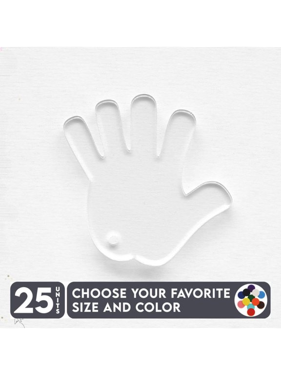 25 Units Acrylic Keychains Hand 1/8" Thick – Clear or Solid Color – (Size 2.5") Made in USA