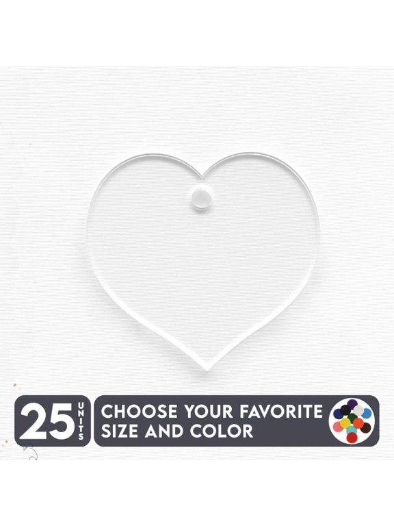 25 Units Acrylic Keychains Heart Center Hole 1/8" Thick – Clear or Solid Color – (Size 2.5") Made in USA