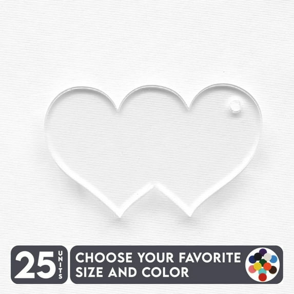 25 Units Acrylic Keychains Heart Double 1/8" Thick – Clear or Solid Color – (Size 3") Made in USA