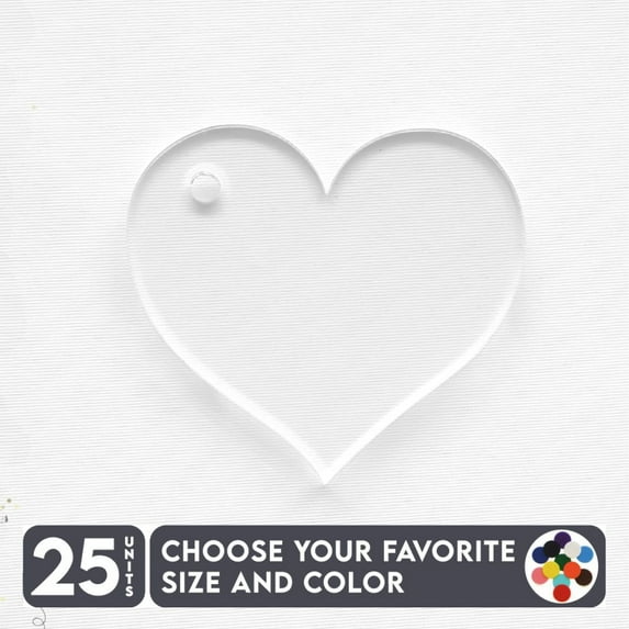 25 Units Acrylic Keychains Heart Right Hole 1/8" Thick – Clear or Solid Color – (Size 3") Made in USA