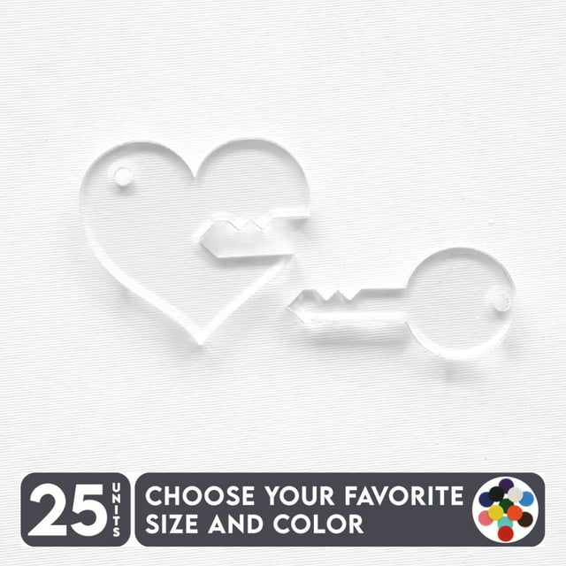 25 Units Acrylic Keychains Heart with Key 1/8" Thick – Clear or Solid Color – (Size 3") Made in USA