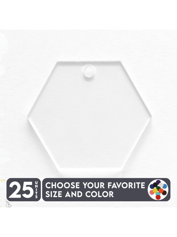 25 Units Acrylic Keychains Horizontal Hexagons 1/8" Thick – Clear or Solid Color – (Size 2.5") Made in USA