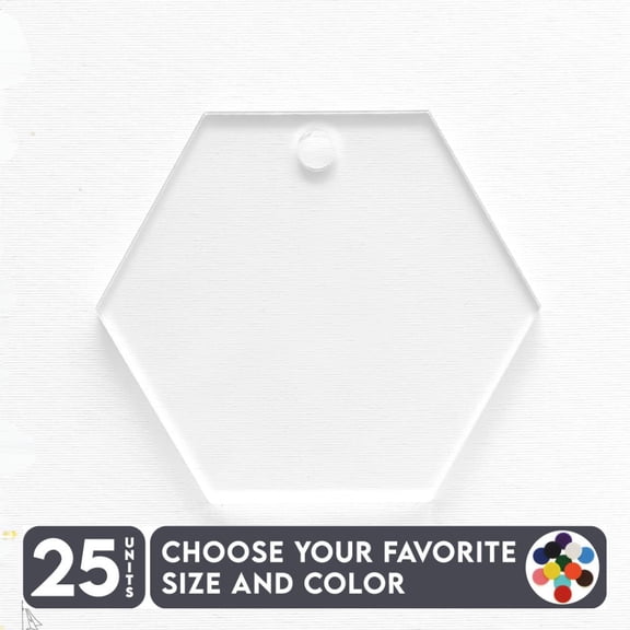 25 Units Acrylic Keychains Horizontal Hexagons 1/8" Thick – Clear or Solid Color – (Size 3") Made in USA