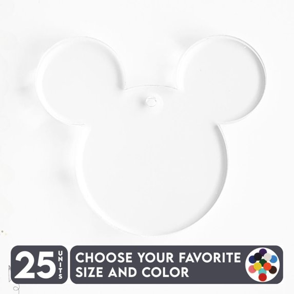 25 Units Acrylic Keychains Mouse Head 1/8" Thick – Clear or Solid Color – (Size 2.5") Made in USA