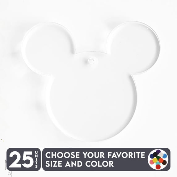 25 Units Acrylic Keychains Mouse Head 1/8" Thick – Clear or Solid Color – (Size 3") Made in USA